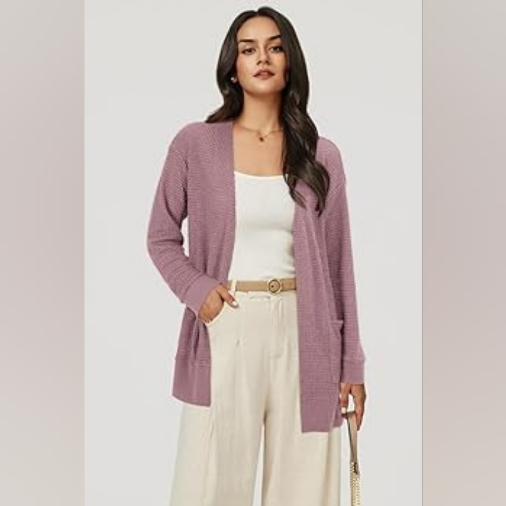 Dusty pink, crochet type cardigan large